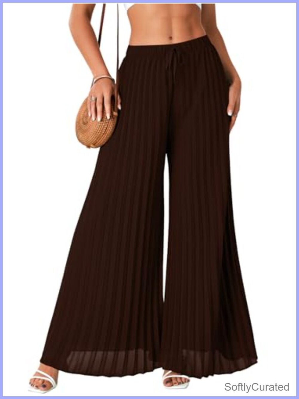 Wide Leg Pleated Chiffon Pants High Waist Flowy Loose Casual Trousers
